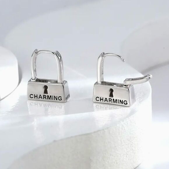 Naked Hanger Lock Shaped Silver Earrings - Picture 1 of 3